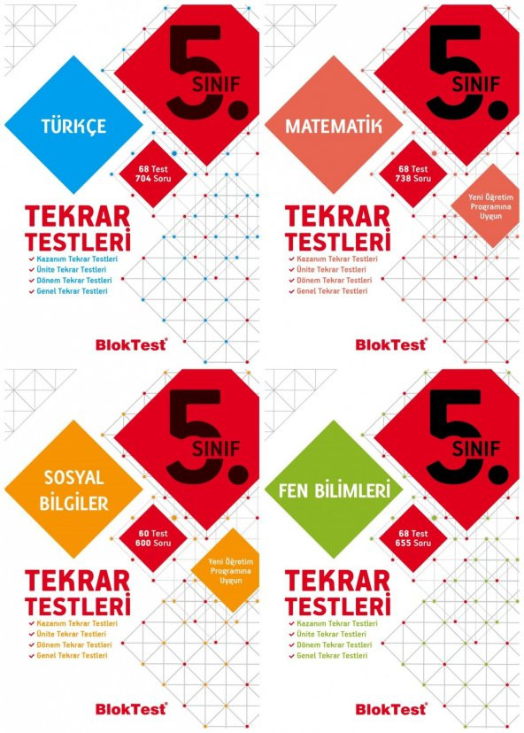 5. Sınıf Tekrar Testleri 4lü Set (Türkçe + Matematik + Sosyal B. + Fen B.) - Tudem Yayınları - 1