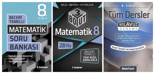 8. Sınıf Matematik 3lü Set (Beceri Tem. + 3 Boyut + Kılavuz) - Tudem Yayınları