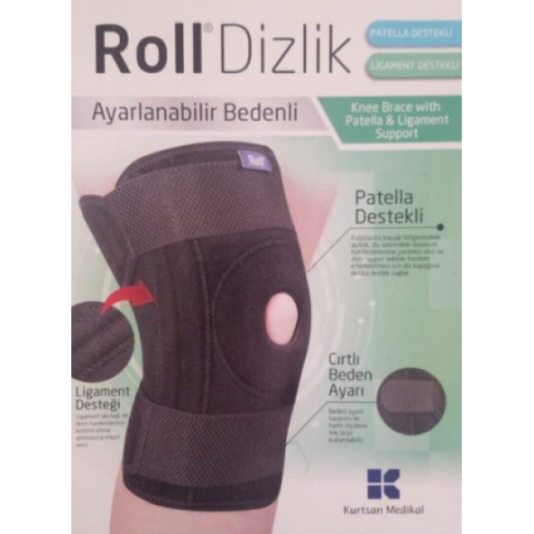Roll Patella ve Ligament Destekli Ayarlanabilir Bedenli Cırtlı Dizlik