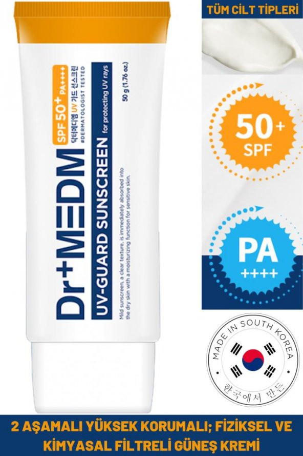 Dr+MEDM SPF50/PA++++ UV 50 ML Guard Sunscreen Yüksek Koruma Fiziksel&Kimyasal Filtreli Güneş Kremi