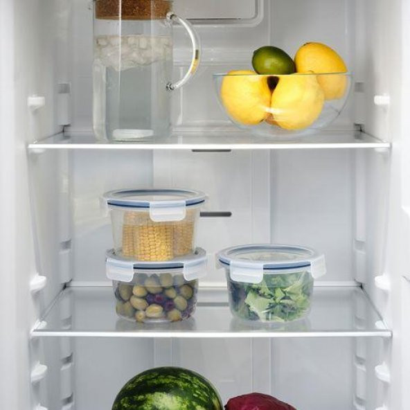 3Lü Yuvarlak Vakumlu Saklama Kapları 750 ml IKEA 3 lü MeridyenDukkan Gri-Mavi Saklama Kutusu - 3