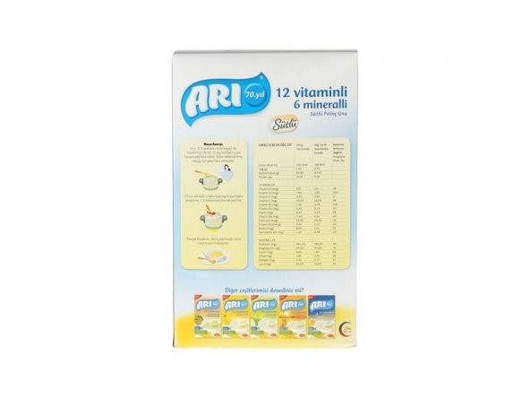 Arı Mama 12 Vitaminli 6 Mineralli Sütlü 7 Tahıllı Pirinçli Gece +Sütlü Pirinçli  250 gr - Resim 2