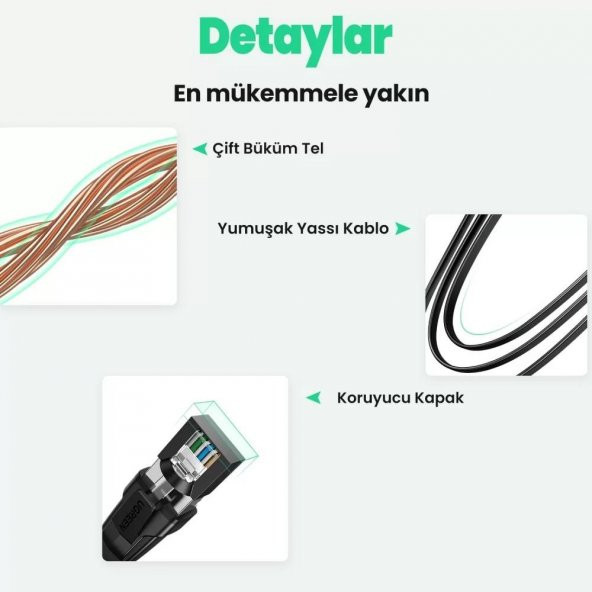 Ugreen CAT8 40Gbps U/FTP Flat RJ45 Ethernet Ağ Kablosu 2 Metre - 6