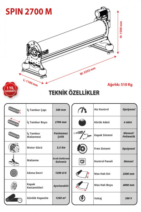 Halı Sıkma Makinası SPIN-2700-M - 3