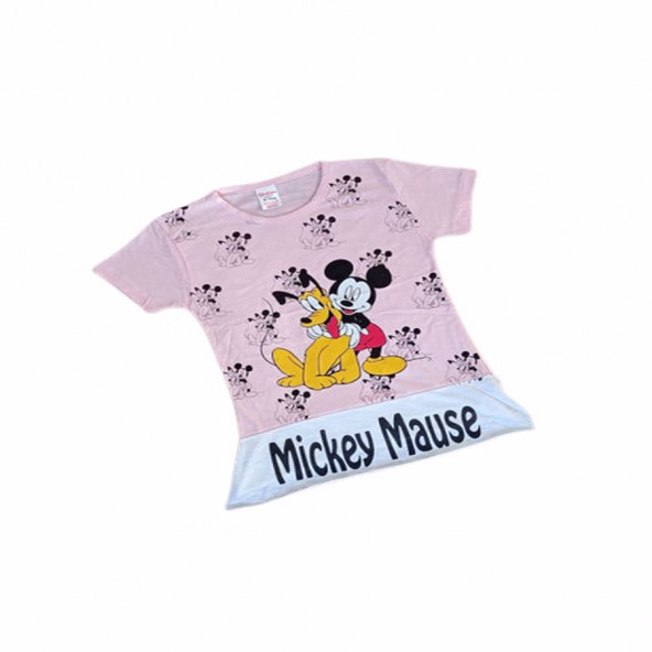 Kız Çocuk Bisiklet Yaka Kısa Kollu Şık Görünümlü T_Shirt - 3