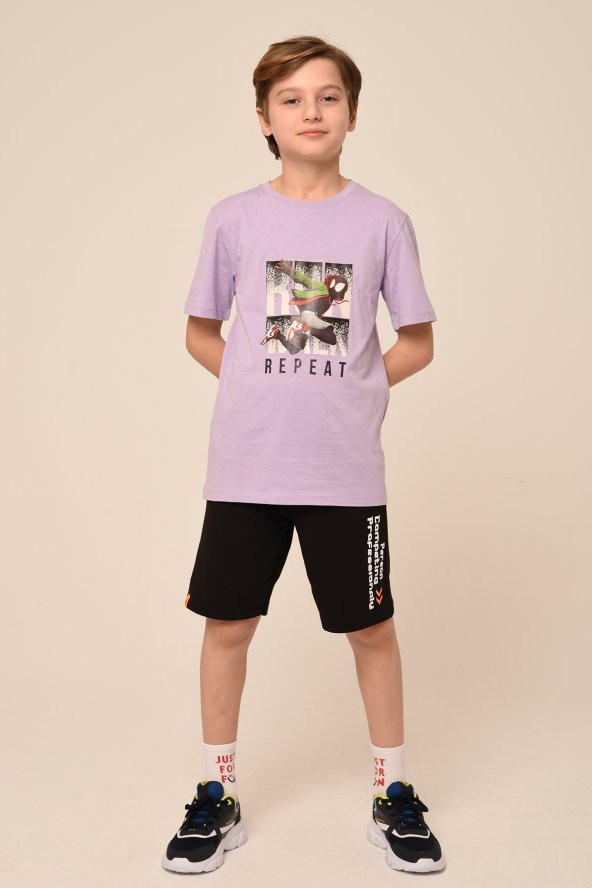 Erkek Çocuk Baskılı Kısa Kollu Basic Yaka T-shirt