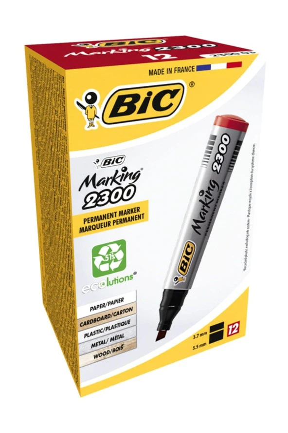 Bic Markör Permanent Kesik Uçlu Kırmızı (12 Li Paket) - 1