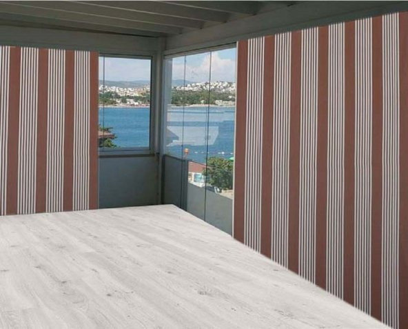 Ceylan Home Balkon Perdesi Kahverengi İnce Çizgili 775x250