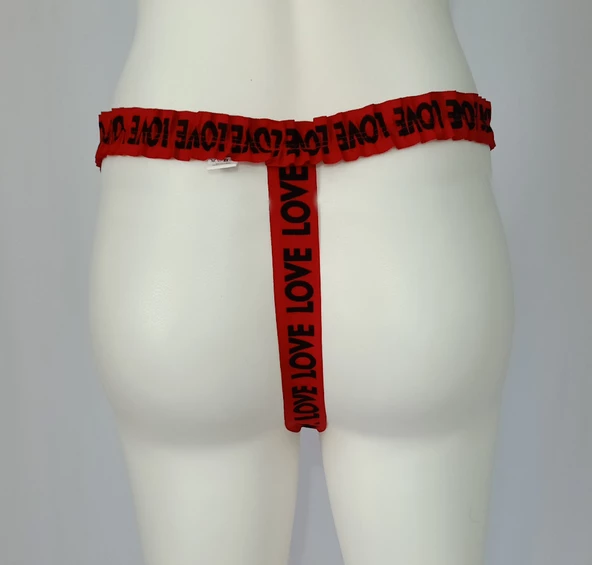 ASM0123 Bayan Kırmızı Glatyatör LOVE Fantazisi Tanga - Resim 4