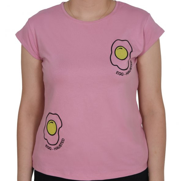 ASM0130 Bayan Pembe Yumurta EGG Baskılı T-Shirt