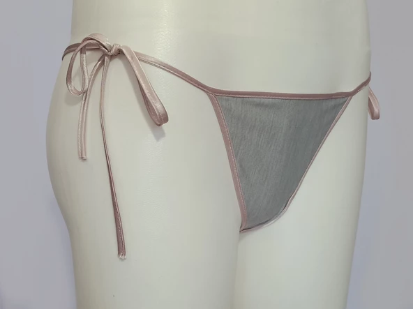 ASM0276 Bayan Somon İpli Gri String - 5