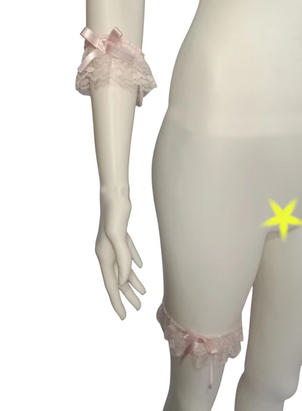 3 Lü ASM0246 Bayan Pembe Dantel Kol Bacak Vücut Akesuar Seti - 3