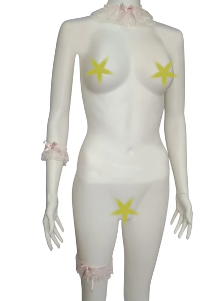 3 Lü ASM0246 Bayan Pembe Dantel Kol Bacak Vücut Akesuar Seti