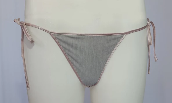 ASM0276 Bayan Somon İpli Gri String - 4