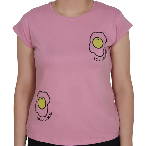 ASM0130 Bayan Pembe Yumurta EGG Baskılı T-Shirt