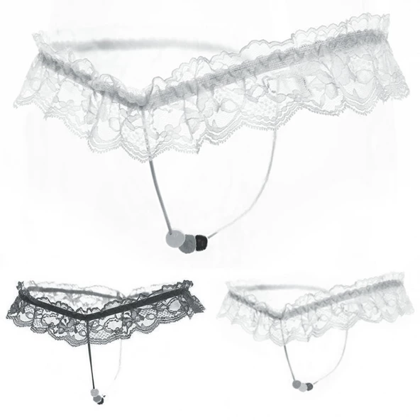 ASM0233 Bayan Beyaz Dantel  Boncuk O Gece String - 5