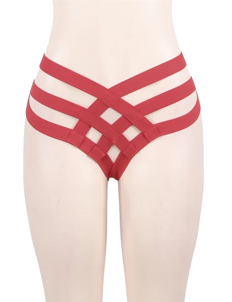 ASM0220 Bayan Bordo Kafes  Örgülü Tanga Külot - 8