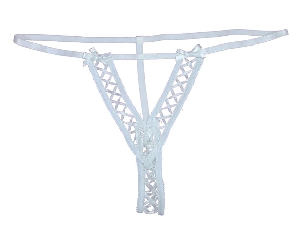 ASM0187 Bayan Beyaz Y Ray Desen Tanga String - 5