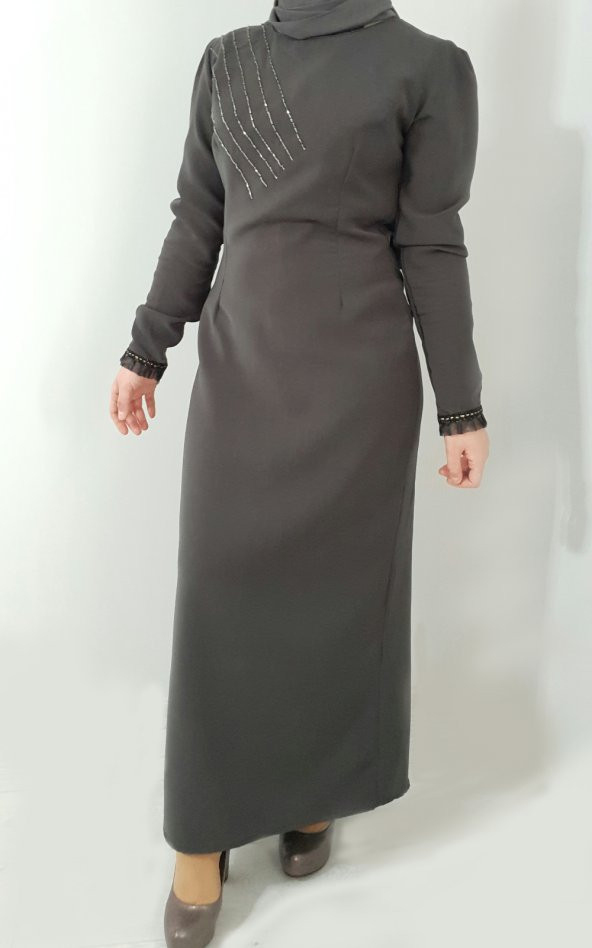 ACRUX0021 Bayan 36 Koyu Yeşil Narin Yıldızlar Abiye Elbise - 5