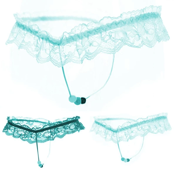 ASM0232 Bayan Turkuaz Dantel Boncuk O Gece String - 6