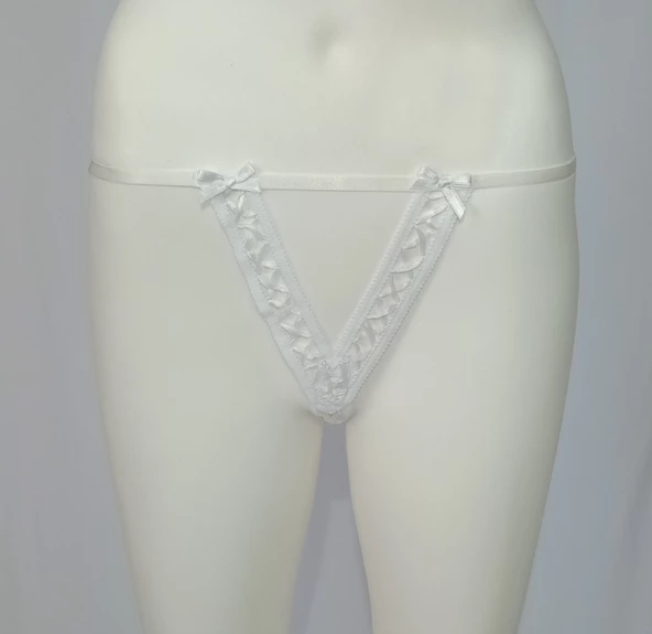 ASM0187 Bayan Beyaz Y Ray Desen Tanga String - 3