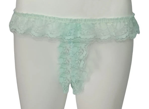 ASM0227 Bayan Turkuaz Dantel Fırfır Özel String - 4