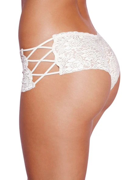 ASM0222 Bayan Ekru Çapraz Dantel Şort Külot - 3