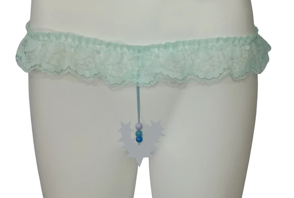 ASM0232 Bayan Turkuaz Dantel Boncuk O Gece String