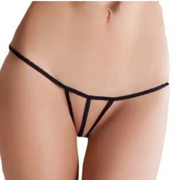 ASM0083 Bayan Siyah Özel Bölgesi 3 Serit Tanga - 4