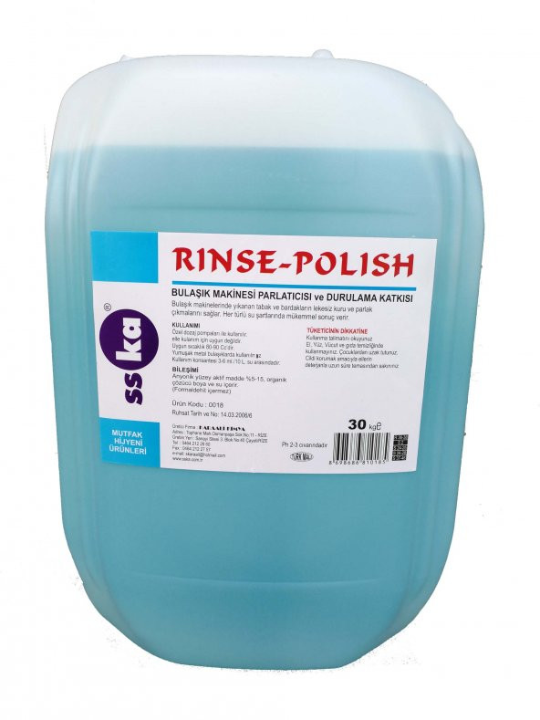 SSKA Endüstriyel Sıvı Bulaşık Makinesi Parlatıcısı Durulama Katkısı - 20 Kg- Bidon