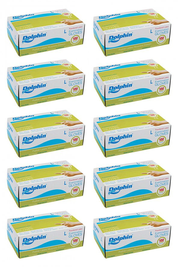 Dolphin Tek Kullanımlık Lateks Beyaz Pudralı Large Muayne Eldiveni - 10 Adet 100'lü Paket / Koli