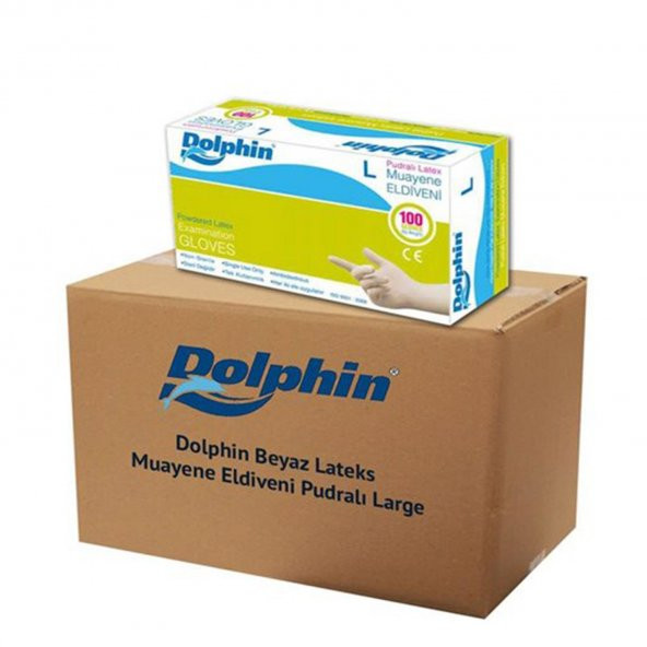 Dolphin Tek Kullanımlık Lateks Beyaz Pudralı Large Muayne Eldiveni - 20 Adet 100'lü Paket / Koli