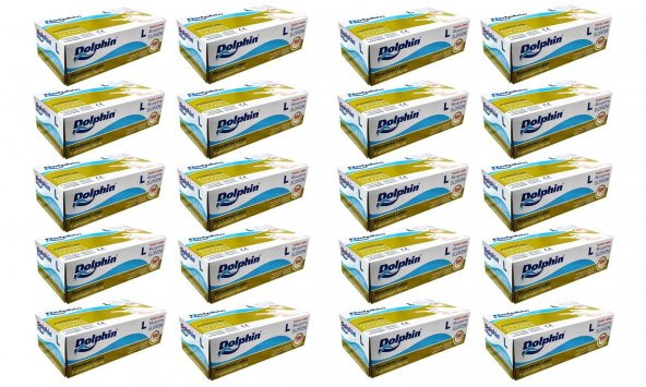 Dolphin Tek Kullanımlık Lateks Beyaz Pudralı Large Muayne Eldiveni - 20 Adet 100'lü Paket / Koli - 2