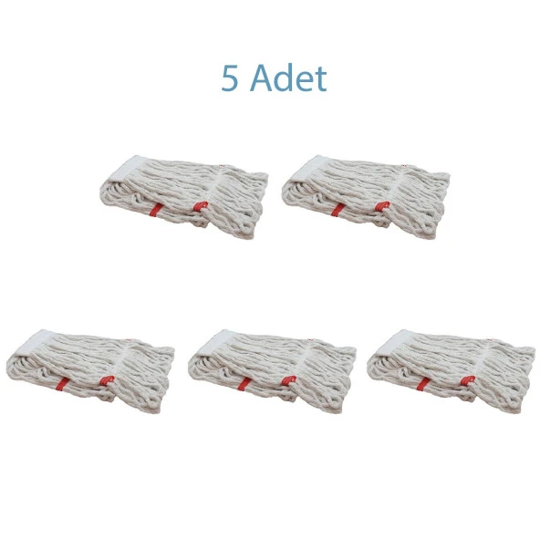 Dar Yedek Islak Mop Paspas Ucu Başlığı Püskül -17 Cm. -Pamuklu -350 Gram. -Beyaz - 5 Adet - Resim 2