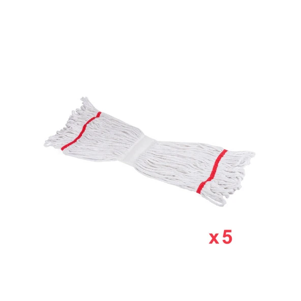 Dar Yedek Islak Mop Paspas Ucu Başlığı Püskül -17 Cm. -Pamuklu -350 Gram. -Beyaz - 5 Adet - Resim 4