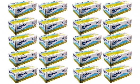 Dolphin Tek Kullanımlık Lateks Beyaz Pudralı Medium Muayne Eldiveni - 20 Adet 100'lü Paket/Koli - 2
