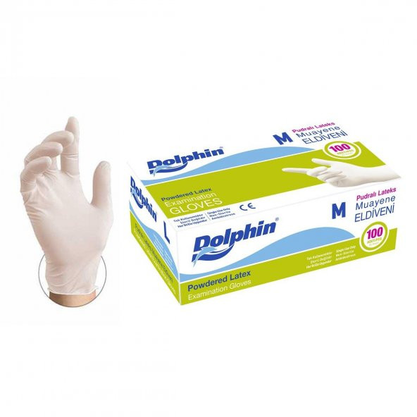 Dolphin Tek Kullanımlık Lateks Beyaz Pudralı Medium Muayne Eldiveni - 20 Adet 100'lü Paket/Koli - 4