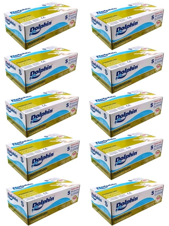 Dolphin Tek Kullanımlık Muayne Eldiveni Pudralı Beyaz Small Lateks 100 Adetlik 10 Paket - Koli ürün görseli