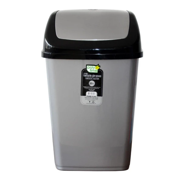 Polytime Magnum Klink Sallanır Kapak Ofis Banyo Mutfak Bahçe Çöp Kutusu Kovası / 20 Litre / Gri / 47x30x23 Cm.