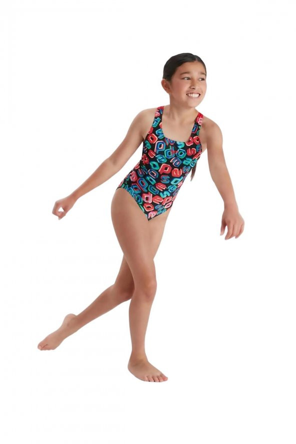 Speedo 8-12377G810 - Leaderback Allover Kız Çocuk Yüzücü Mayo - 2