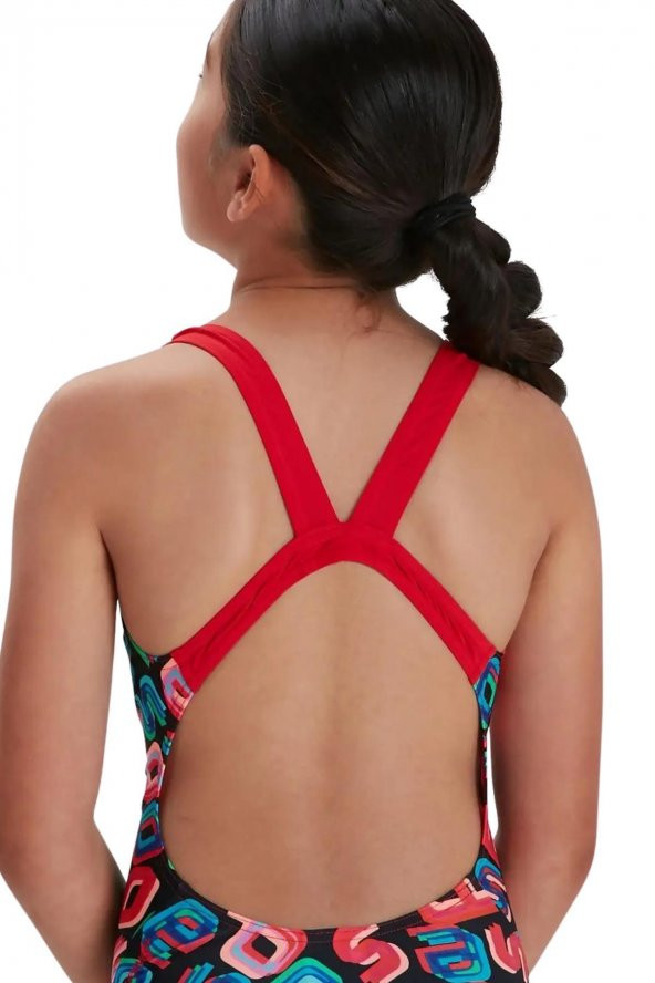 Speedo 8-12377G810 - Leaderback Allover Kız Çocuk Yüzücü Mayo - 5