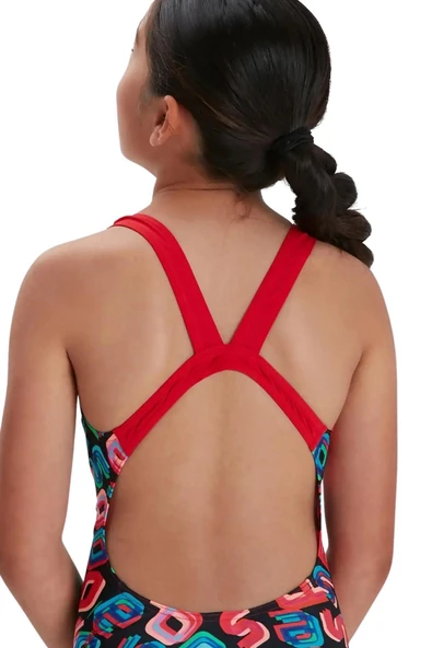 Speedo 8-12377G810 - Leaderback Allover Kız Çocuk Yüzücü Mayo - Resim 5