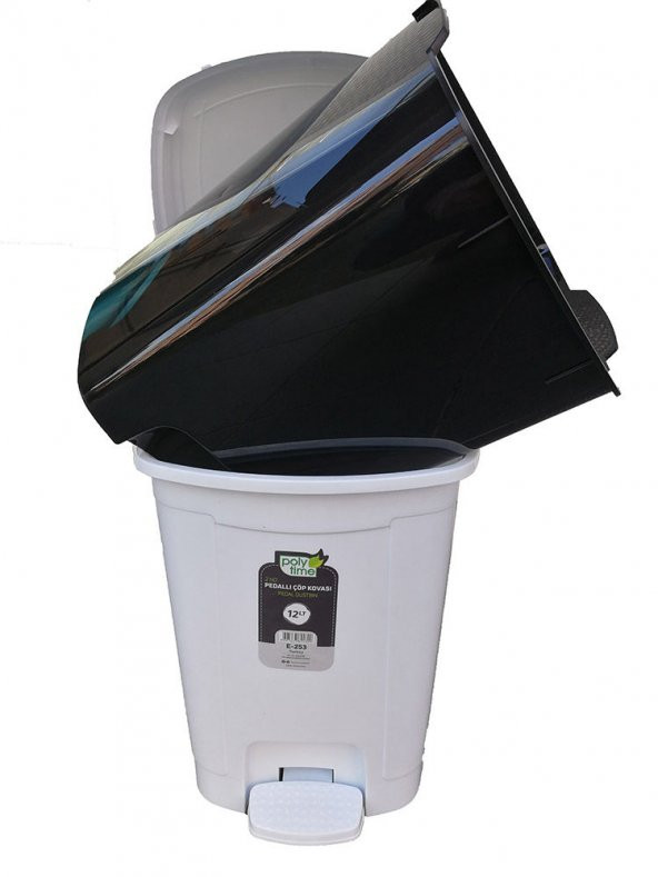 Polytime Pedallı Basmalı Çöp Kutusu Kovası - İç Kovalı - Beyaz - 6 Litre - 28x22x22 Cm. - 2
