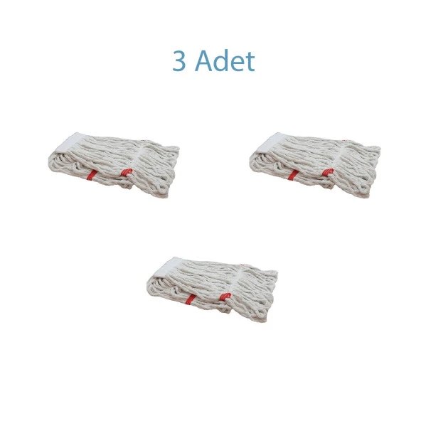 Dar Yedek Islak Mop Püskül Paspas Başlığı - Pamuklu - Beyaz - 17 Cm. - 350 Gr. - 3 Adet - 2