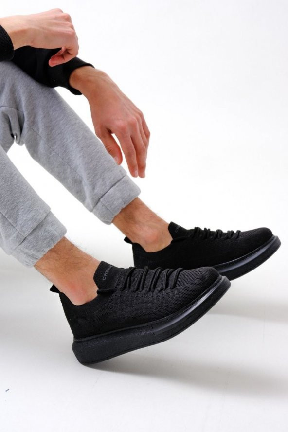 Erkek Tarz Casual Sneaker Günlük Spor Bez Ayakkabı -Siyah-Siyah