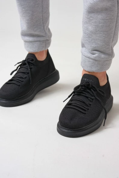 Erkek Tarz Casual Sneaker Günlük Spor Bez Ayakkabı -Siyah-Siyah - 3