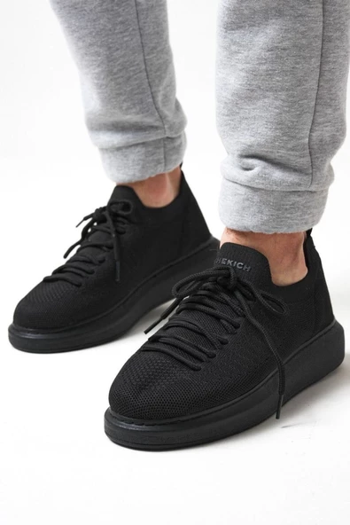Erkek Tarz Casual Sneaker Günlük Spor Bez Ayakkabı -Siyah-Siyah - 4