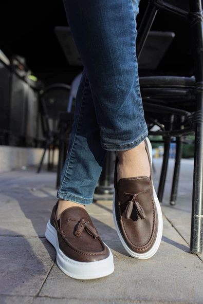 Erkek Bagcıksız Eva Taban Püsküllü Casua Rugan Ayakkabı-Kahve - 3