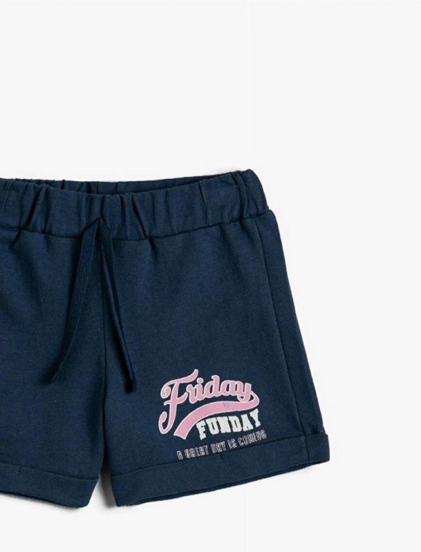 Koton Kız Çocuk Baskılı Kısa Şort Pamuklu Beli Bağcıklı - 3