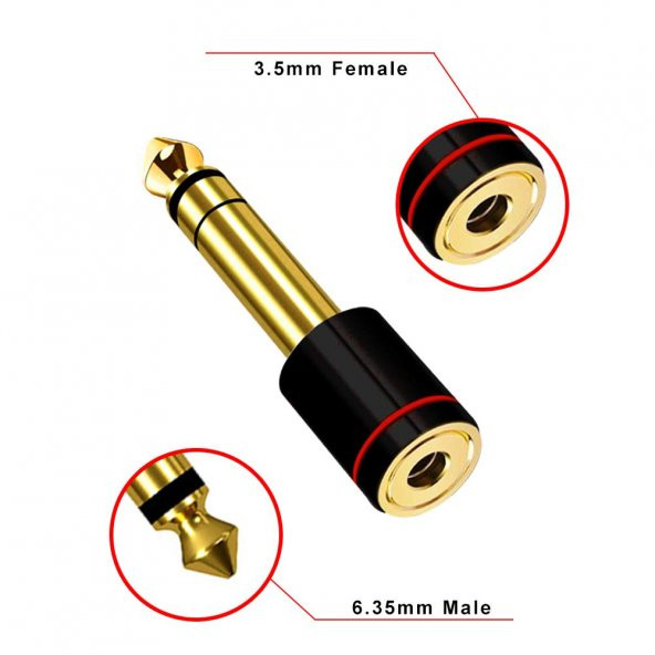 6.3 mm Stereo Erkek to 3.5 mm Dişi Kaliteli Çevirici Siyah - 2